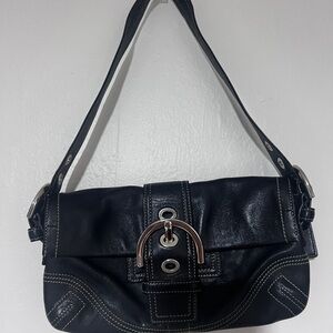 Coach Black Leather Shoulder Bag with Buckle C059- 8A05